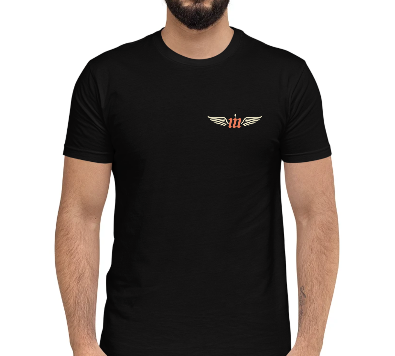 adult male clothing model wearing a Motovator logo Tshirt