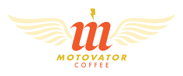 Motovator Inc. Coffee Logo red, gold, cream