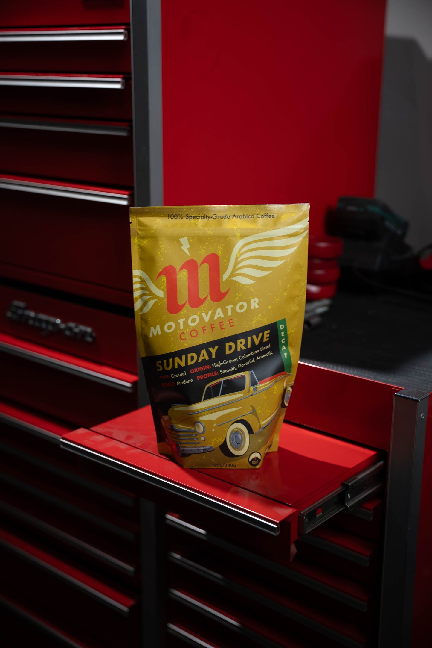 Motovator Sunday Drive Premium Ground Coffee - DECAF - Motovator, Inc.