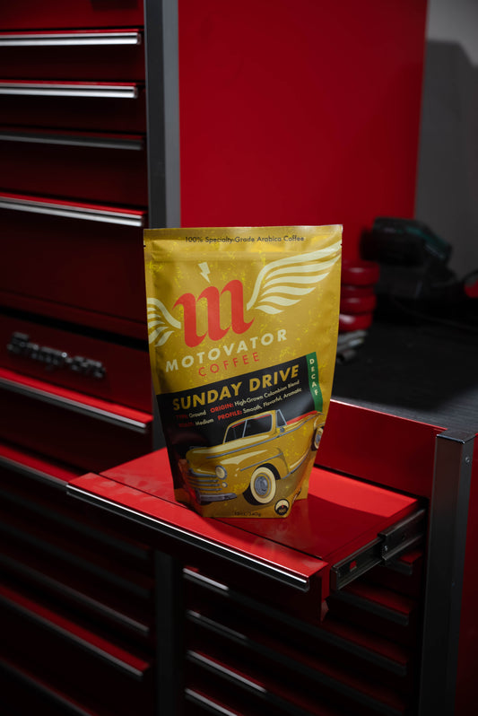 Motovator Sunday Drive Premium Ground Coffee - DECAF - Motovator, Inc.