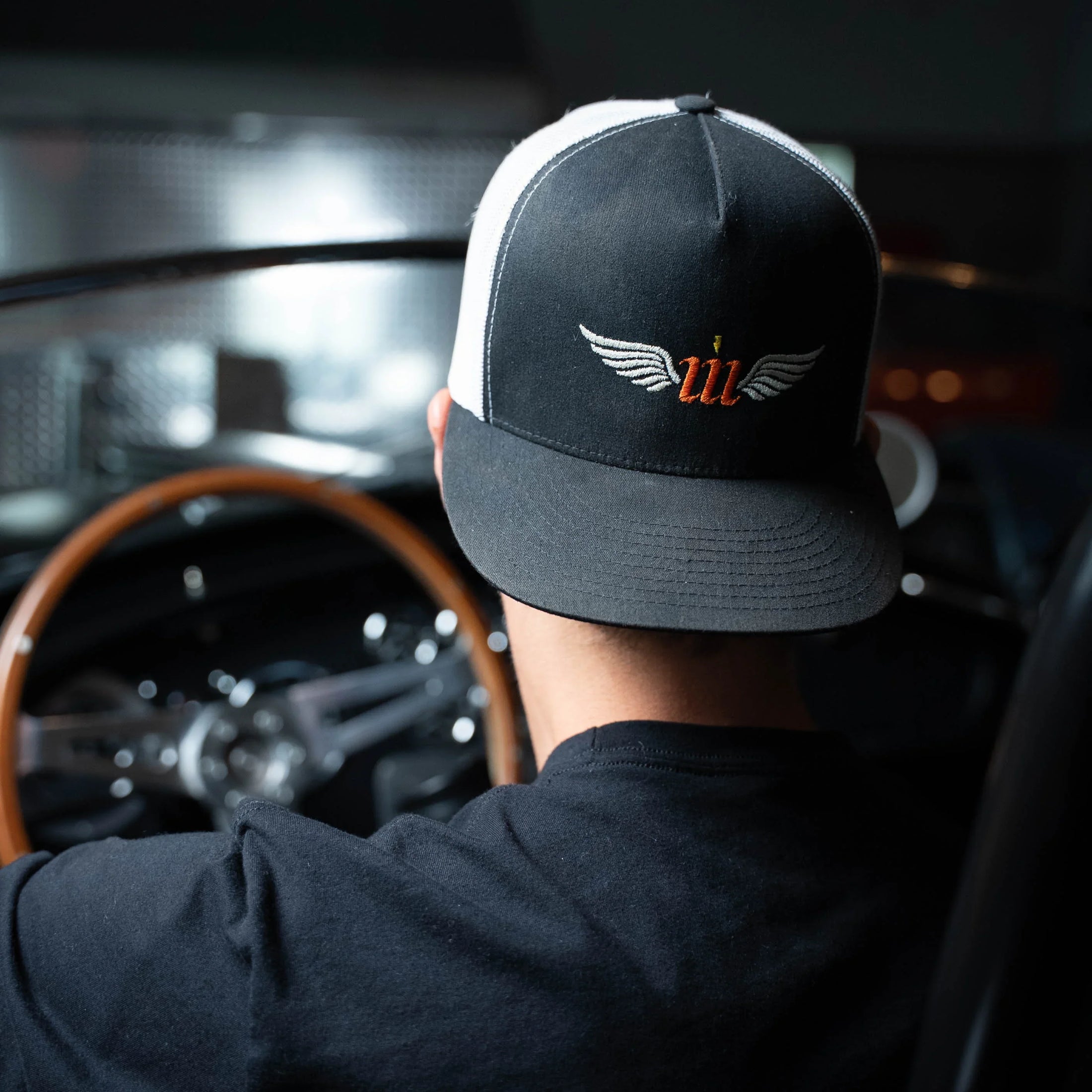 Motovator Five-Panel Snapback Trucker Cap - Black/White - Motovator, Inc.