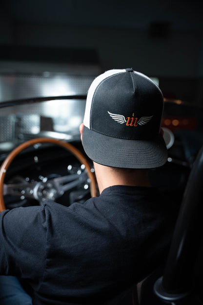 Motovator Five-Panel Snapback Trucker Cap - Black/White - Motovator, Inc.