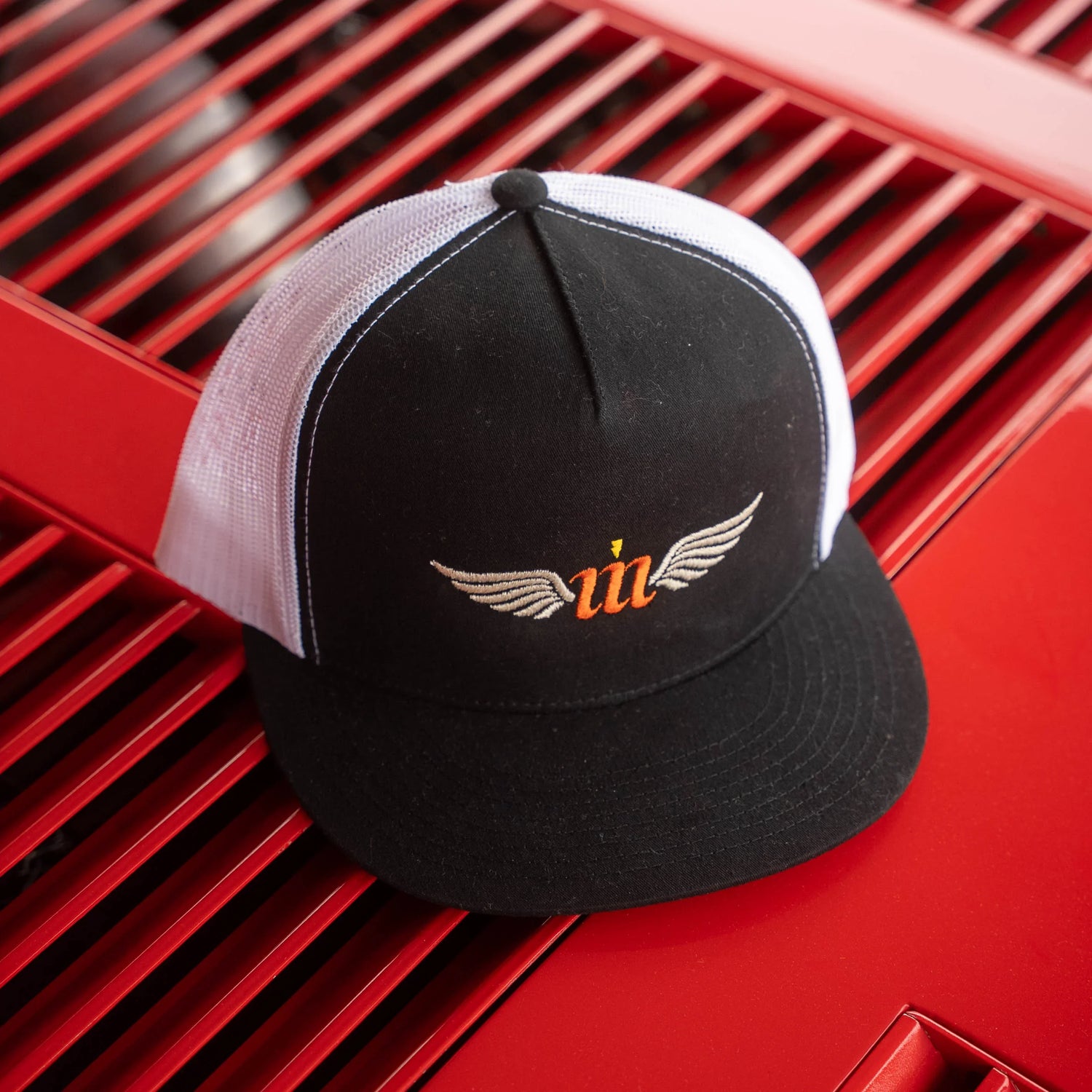 Motovator Five-Panel Snapback Trucker Cap - Black/White - Motovator, Inc.